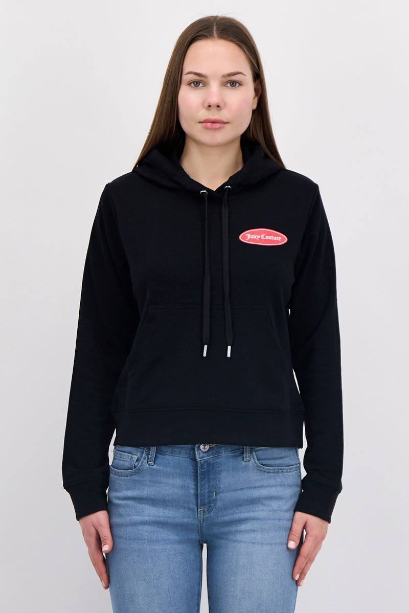 Juicy Couture هودي بكم طويل بشعار العلامة التجارية للنساء، أسود - Image 1